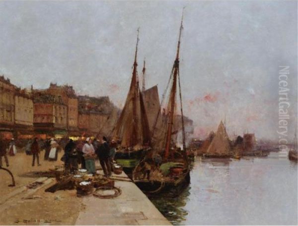 On The Quayside Oil Painting by Eugene Galien-Laloue