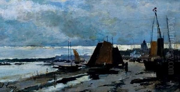 Bateaux Sur La Plage Oil Painting by Eugene Galien-Laloue