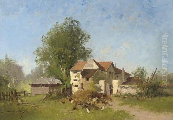 Moulin De Champagny Oil Painting by Eugene Galien-Laloue