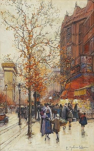 Near Porte Saint Denis, Paris Oil Painting by Eugene Galien-Laloue