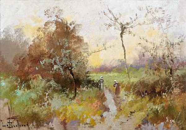 Zwei Frauen Am Feldweg Oil Painting by Eugene Galien-Laloue