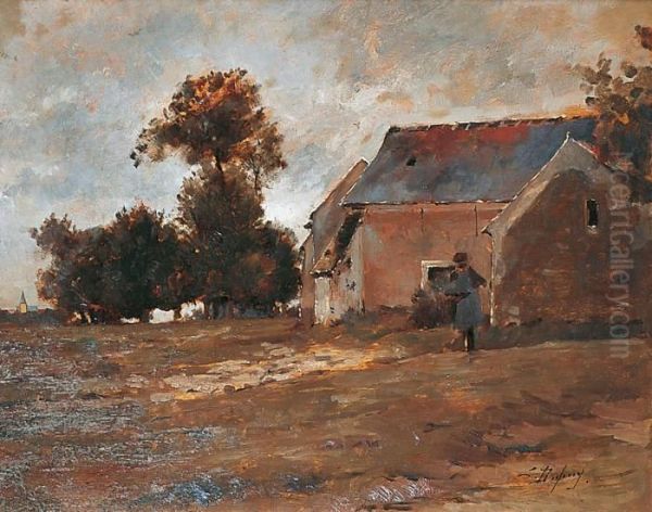 La Ferme Isolee Oil Painting by Eugene Galien-Laloue