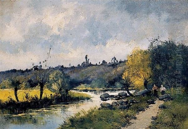 Promeneurs En Bord De Riviere Oil Painting by Eugene Galien-Laloue