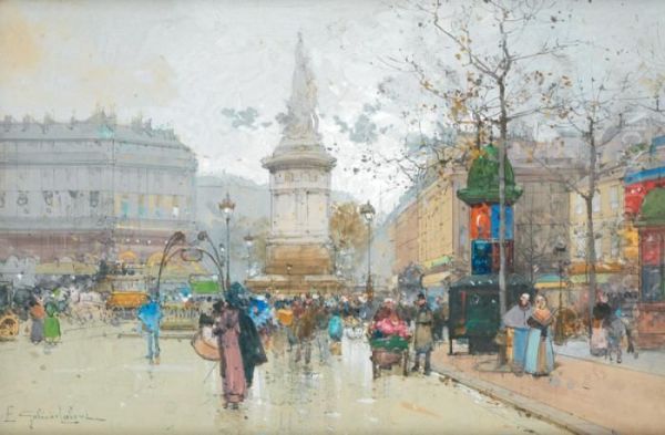 La Place De La Republique Oil Painting by Eugene Galien-Laloue