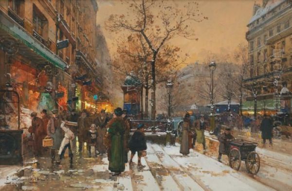 Le Boulevard De Bonne Nouvelle Oil Painting by Eugene Galien-Laloue