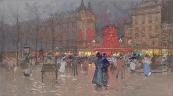 Le Moulin Rouge Oil Painting by Eugene Galien-Laloue