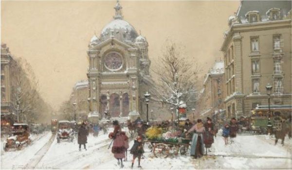 L'eglise Saint-augustin Oil Painting by Eugene Galien-Laloue