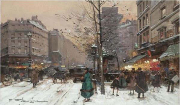 La Porte St Martin Oil Painting by Eugene Galien-Laloue