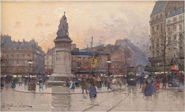 Place Clichy Oil Painting by Eugene Galien-Laloue