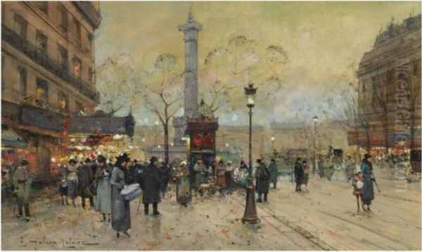 La Place De La Bastille Oil Painting by Eugene Galien-Laloue