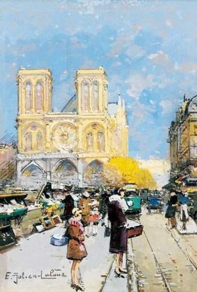 Les Bouquinistes Vers Notre-dame Oil Painting by Eugene Galien-Laloue