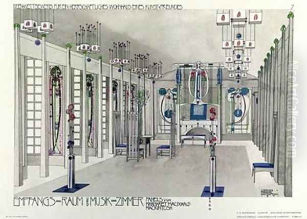 Design for a Music Room with panels by Margaret Macdonald Mackintosh Oil Painting by Charles Rennie Mackintosh