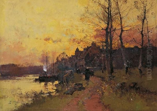 Le Chemin De Halage Oil Painting by Eugene Galien-Laloue