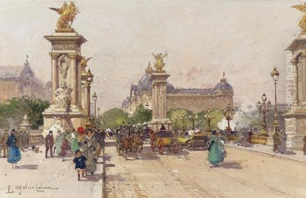 Le Pont Alexandre Iii Et Le Grand Palais Oil Painting by Eugene Galien-Laloue