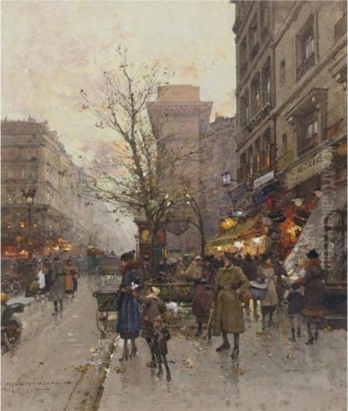 La Porte Saint Denis, Paris Oil Painting by Eugene Galien-Laloue