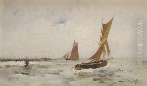 Seascape With Sailing Boats Oil Painting by Eugene Galien-Laloue