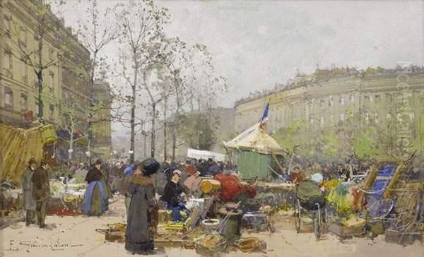 La Foire A La Ferraille, Boulevard Richard Lenoir Oil Painting by Eugene Galien-Laloue