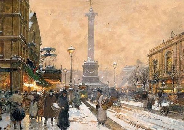 La Place De La Bastille Oil Painting by Eugene Galien-Laloue