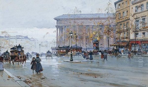 Paris, Le Boulevard Des Capucines Et La Madeleine Oil Painting by Eugene Galien-Laloue