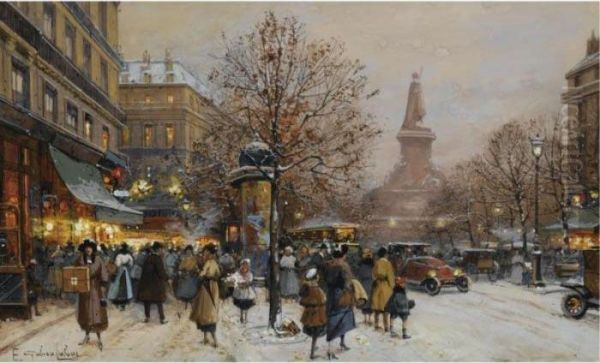 Place De La Republique, Paris Oil Painting by Eugene Galien-Laloue