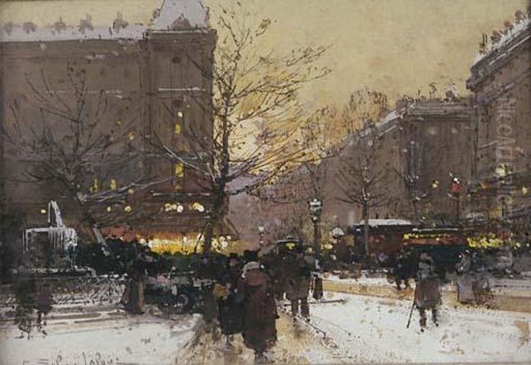 La Place Pigalle, Paris Oil Painting by Eugene Galien-Laloue