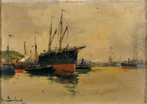 Bateaux A Quai Oil Painting by Eugene Galien-Laloue