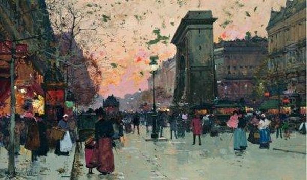 La Porte Saint-martin Oil Painting by Eugene Galien-Laloue