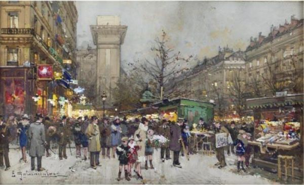 Porte Saint Denis Oil Painting by Eugene Galien-Laloue