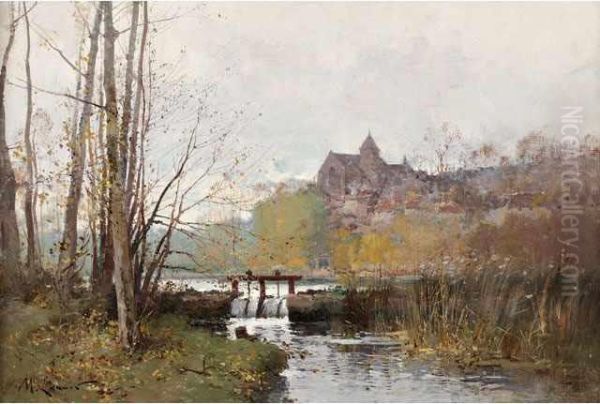 La Vanne Rougea Montigny Sur Loing Oil Painting by Eugene Galien-Laloue