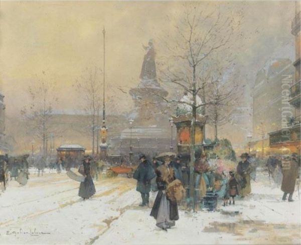 La Place De La Republique, Paris Oil Painting by Eugene Galien-Laloue