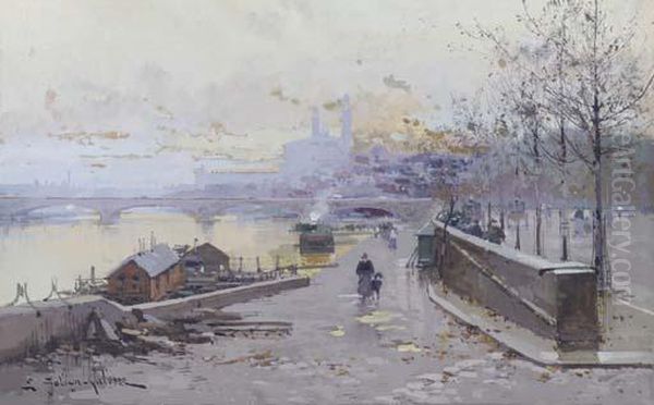 Sur Les Quais; Rue Chargee Oil Painting by Eugene Galien-Laloue