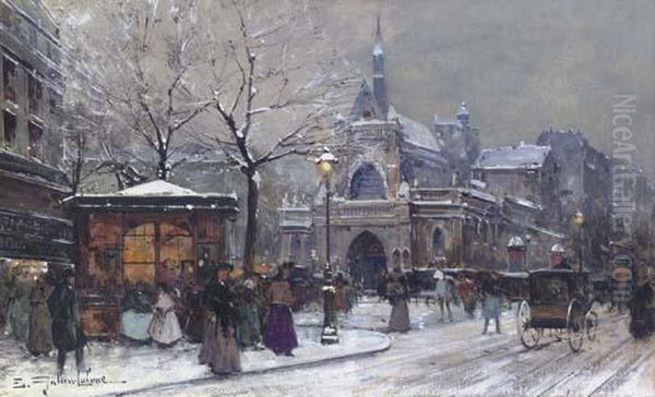 L'eglise St. Laurent Oil Painting by Eugene Galien-Laloue