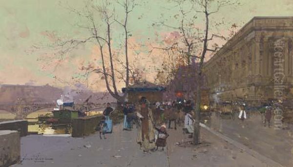 Autumn Street Scene Oil Painting by Eugene Galien-Laloue