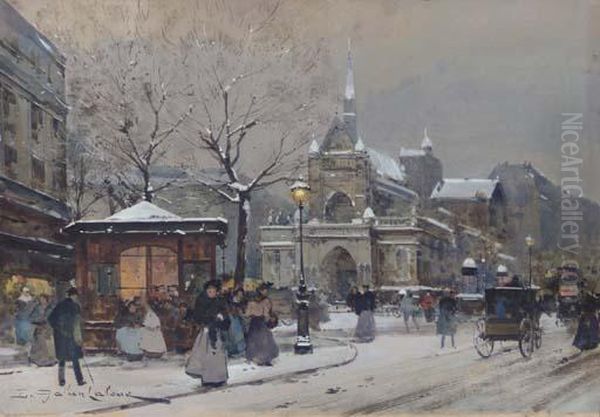 L'eglise Saint-laurent, Paris Oil Painting by Eugene Galien-Laloue