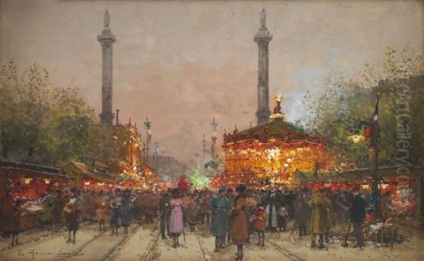 La Foire Du Trone A La Place De La Nation Oil Painting by Eugene Galien-Laloue