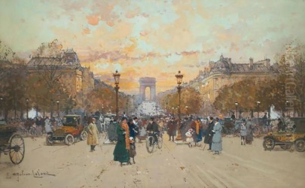 Les Champs-elysees Oil Painting by Eugene Galien-Laloue