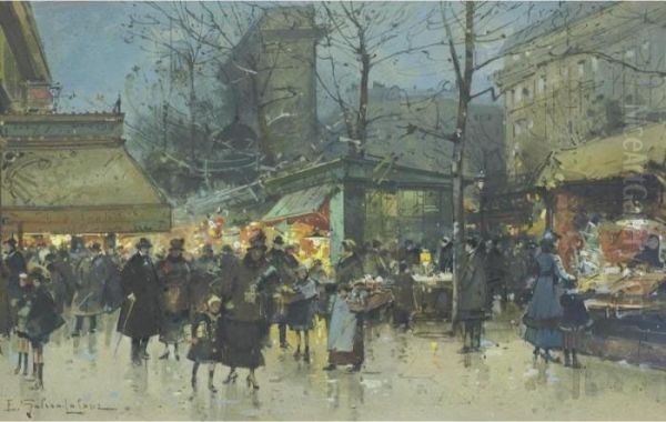 Les Grands Boulevards Oil Painting by Eugene Galien-Laloue