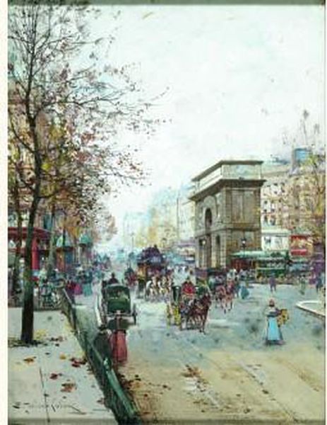 La Porte Saint-martin Oil Painting by Eugene Galien-Laloue