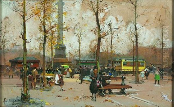 Place De La Bastille Oil Painting by Eugene Galien-Laloue