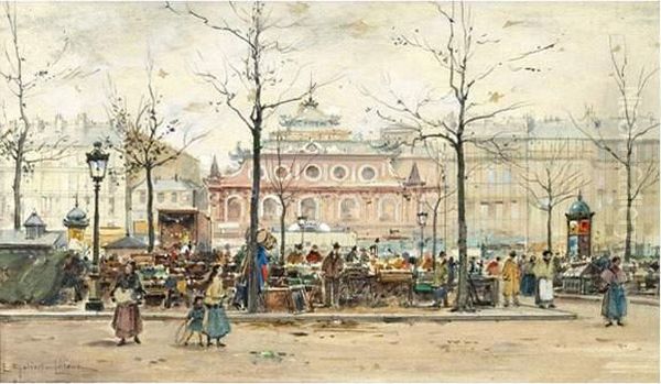 Marche Au Faubourg Saint-antoine. Oil Painting by Eugene Galien-Laloue