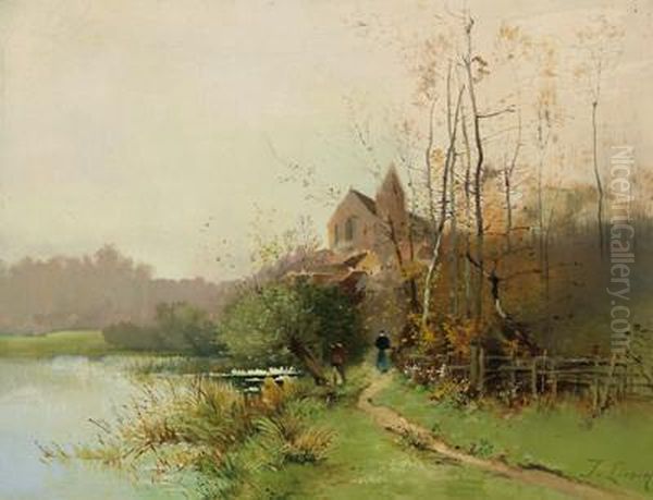 Paesaggio Autunnale Con Figure Ornamentali Oil Painting by Eugene Galien-Laloue