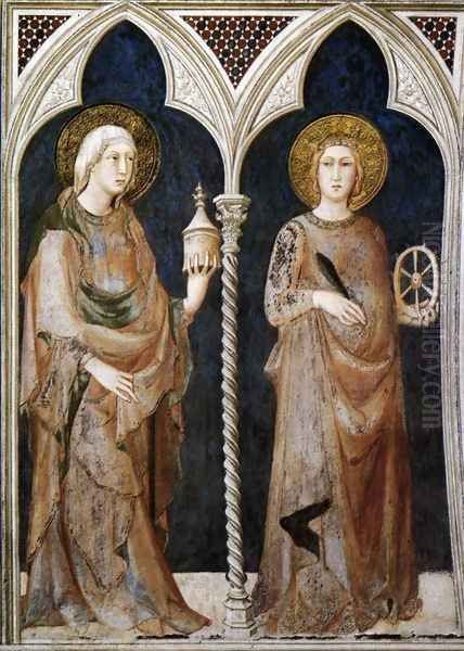 St Mary Magdalen And St Catherine Of Alexandria Oil Painting by Simone Martini