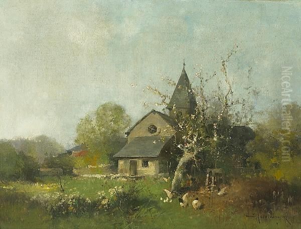 La Basse Cour Pres De La Petite Chapelle Oil Painting by Eugene Galien-Laloue