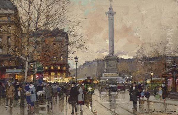 Place De La Bastille Oil Painting by Eugene Galien-Laloue