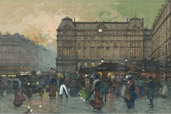 Gare Saint Lazare, Paris Oil Painting by Eugene Galien-Laloue