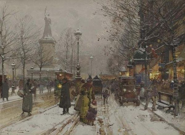 Paris Im Winter. Oil Painting by Eugene Galien-Laloue