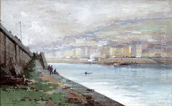 La Seine A La Sortie De Paris Oil Painting by Eugene Galien-Laloue