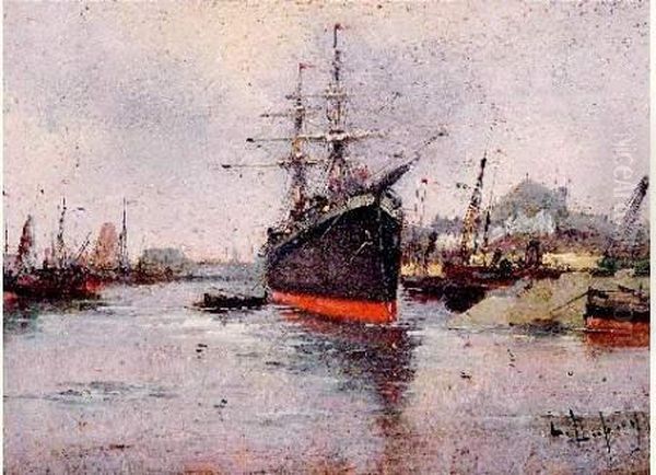 Cargo Dans Le Port Oil Painting by Eugene Galien-Laloue