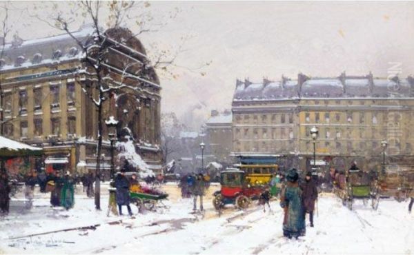 La Place Saint-michel Oil Painting by Eugene Galien-Laloue