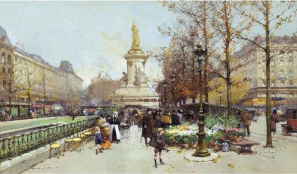 Place De La Republique Oil Painting by Eugene Galien-Laloue